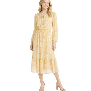Banana Republic Small Yellow Printed Midi Dress Lightweight & Flowy